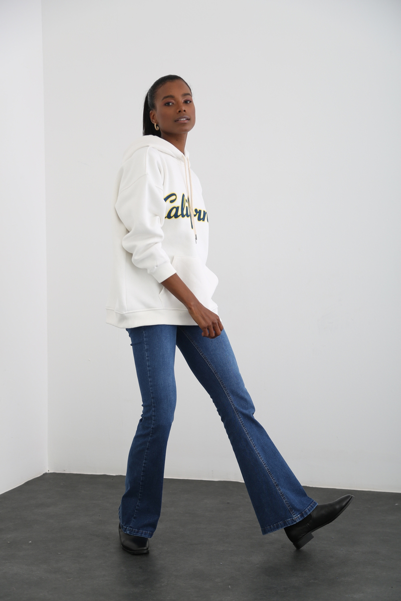 Beyaz California Baskılı Şardonlu Sweatshirt 0184