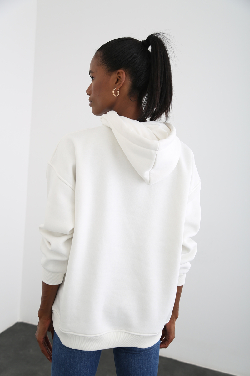 Beyaz California Baskılı Şardonlu Sweatshirt 0184
