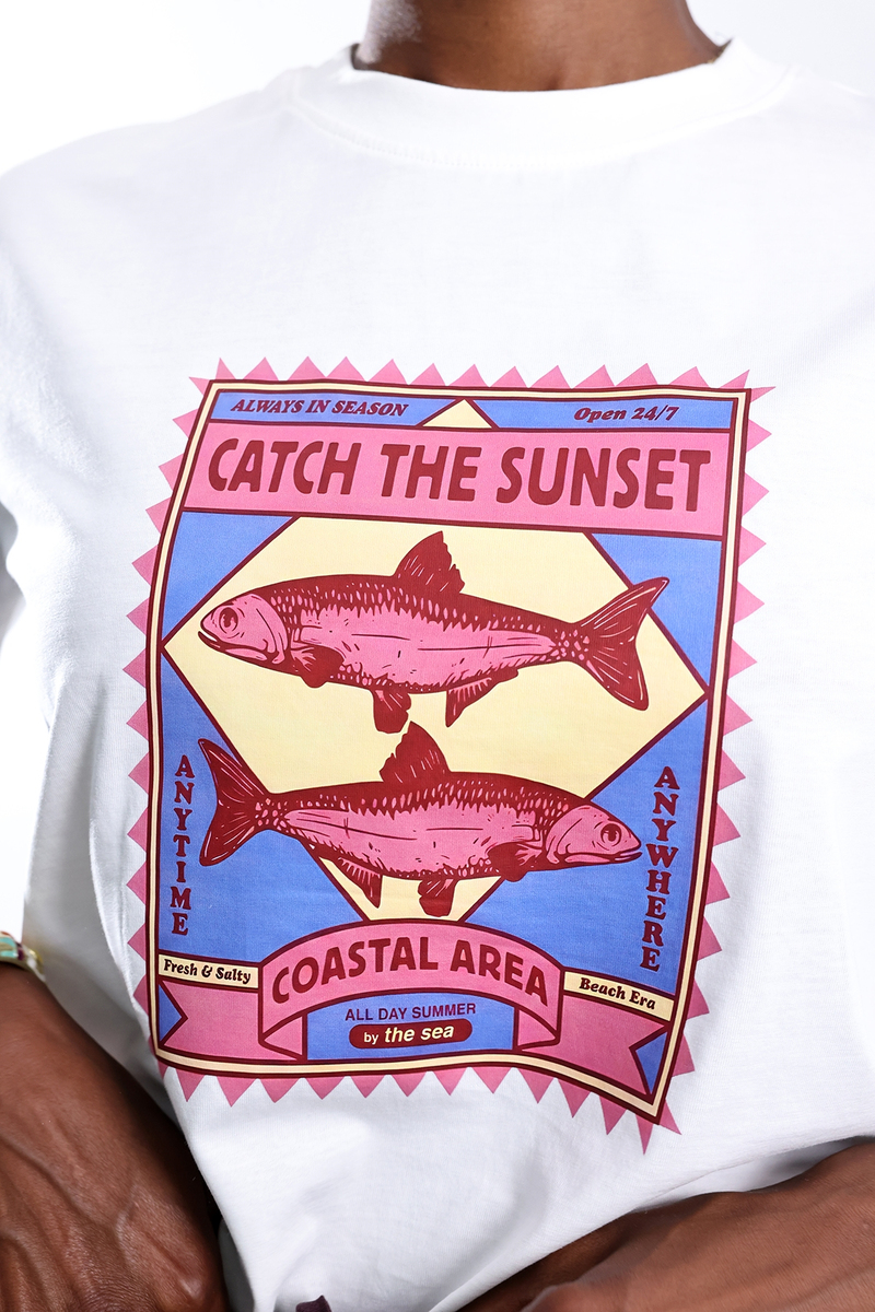 Beyaz Catch The Sunset Baskılı Tişört 12200
