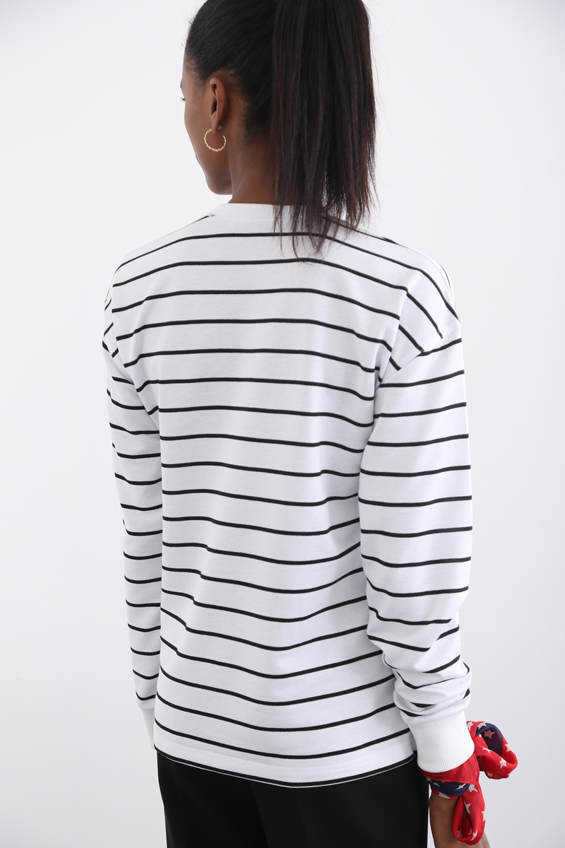Beyaz Çizgili Sweatshirt 