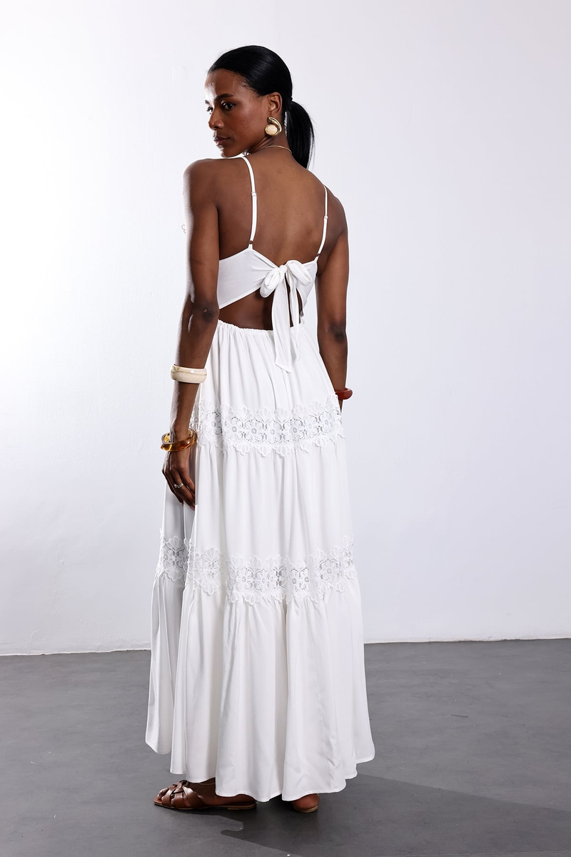 Beyaz Dantelli Maxi Elbise 39856