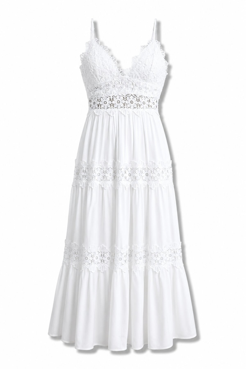 Beyaz Dantelli Maxi Elbise 39856