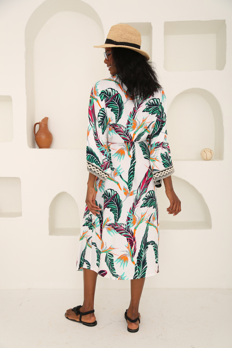 Beyaz Desenli Kimono 