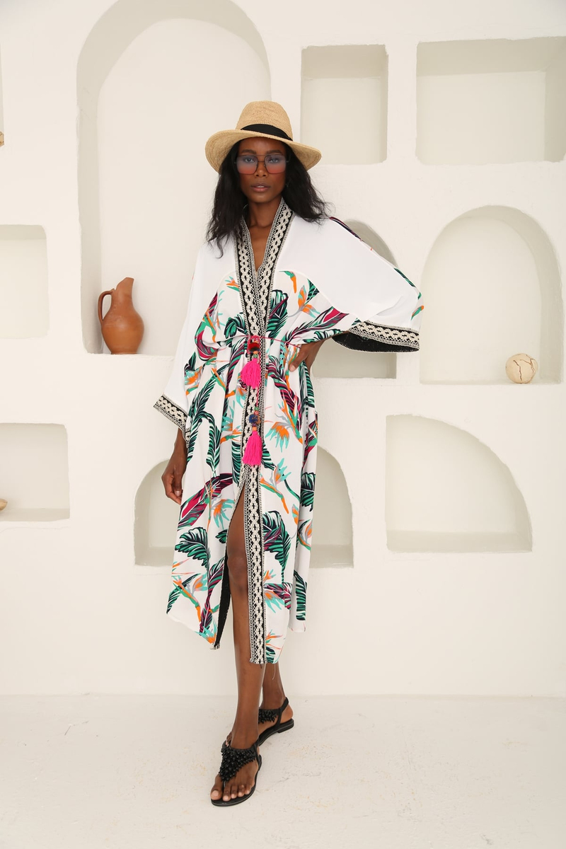 Beyaz Desenli Kimono 