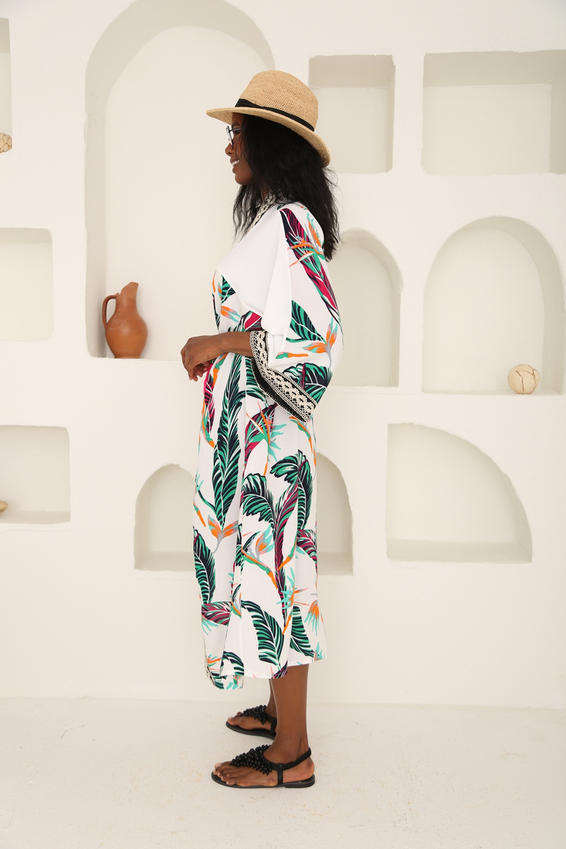 Beyaz Desenli Kimono 