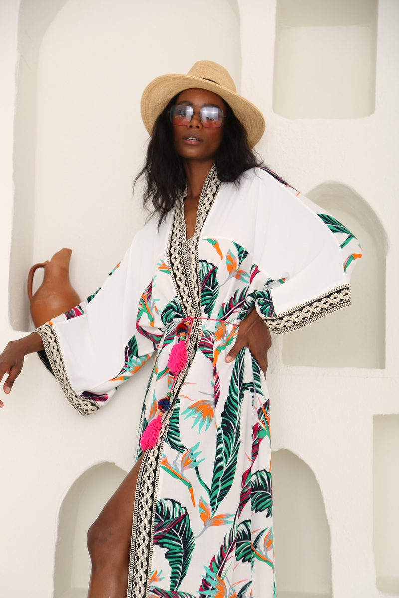 Beyaz Desenli Kimono 