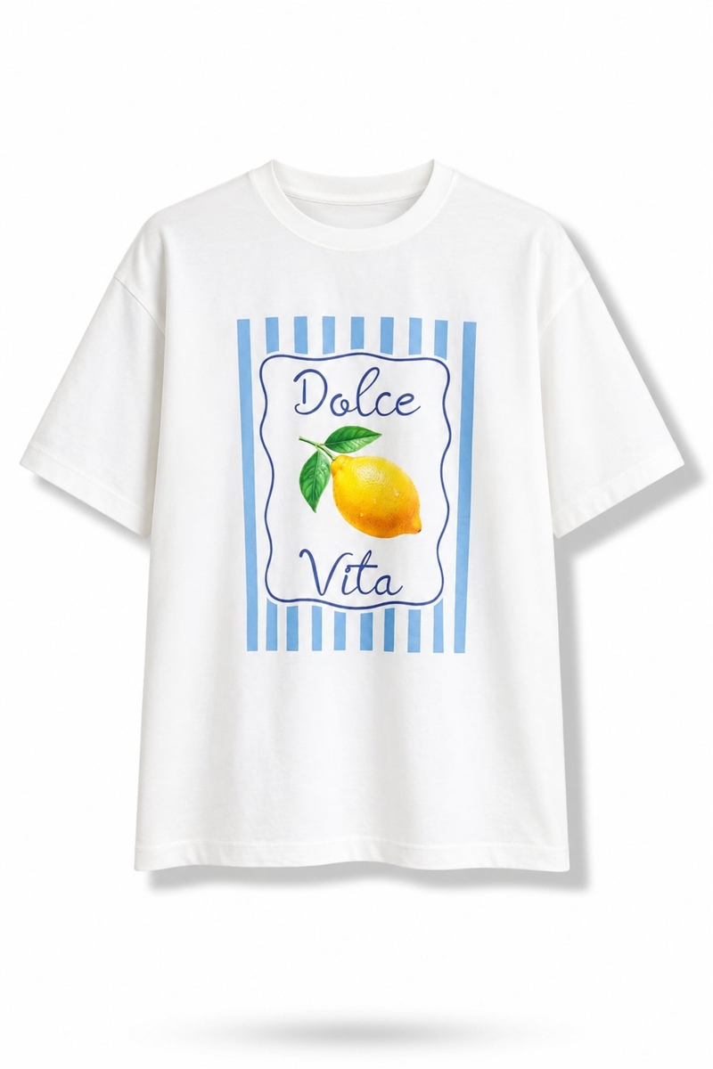 Beyaz Dolce Vita Baskılı Tişört 261043