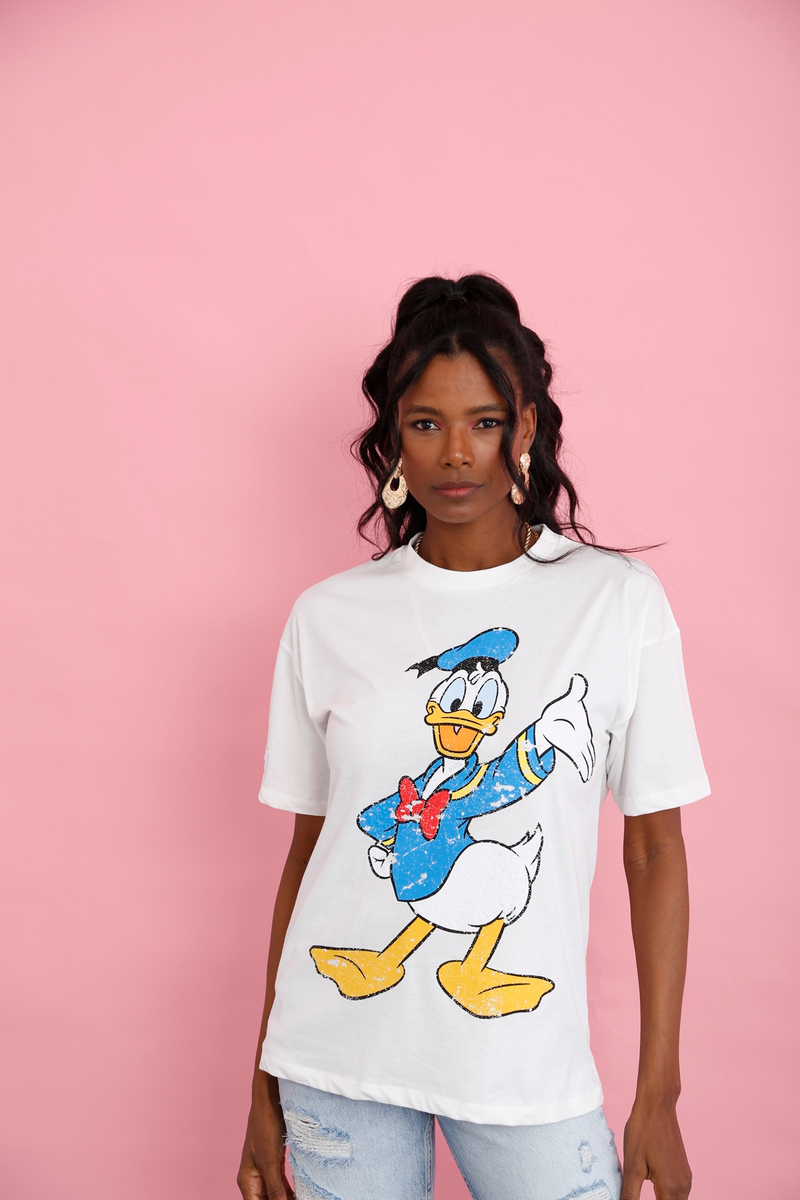 Beyaz Donald Duck Baskılı Tshirt 