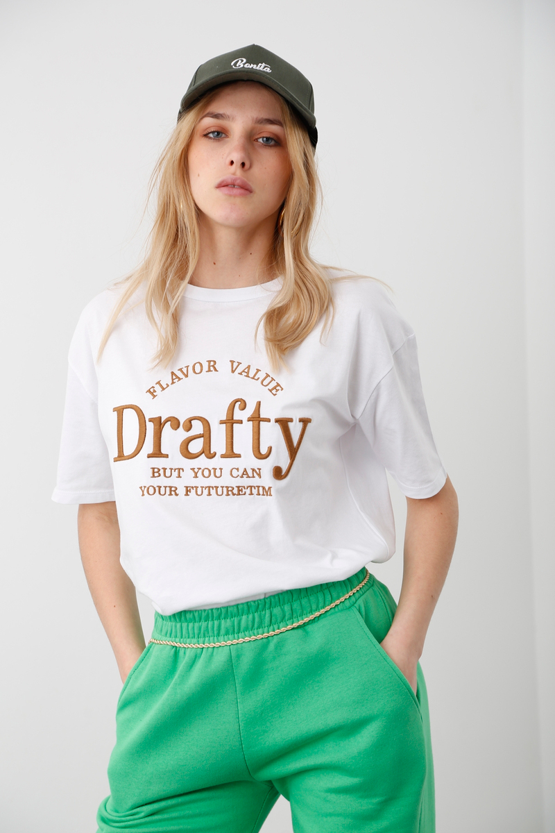 Beyaz Drafty Nakışlı Tshirt 3652
