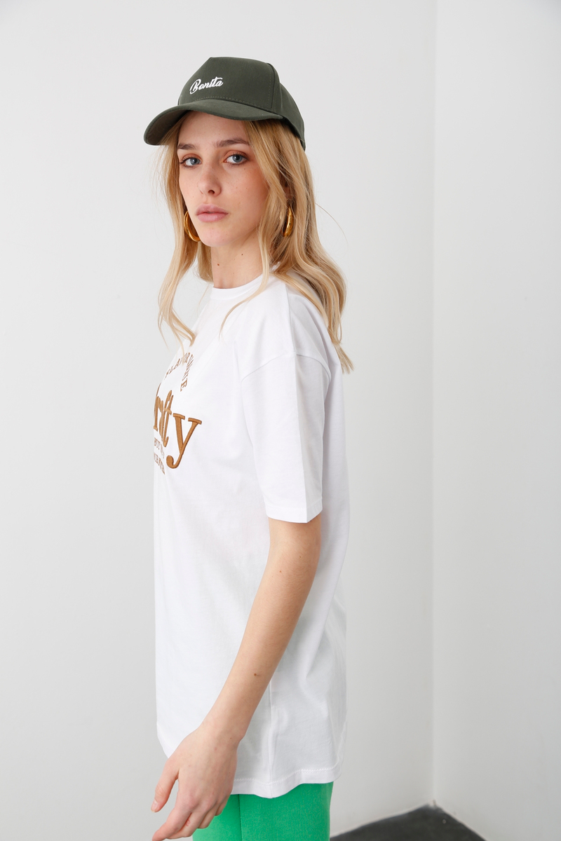 Beyaz Drafty Nakışlı Tshirt 3652