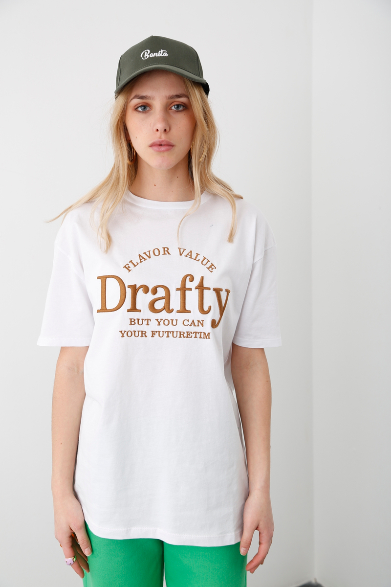 Beyaz Drafty Nakışlı Tshirt 3652