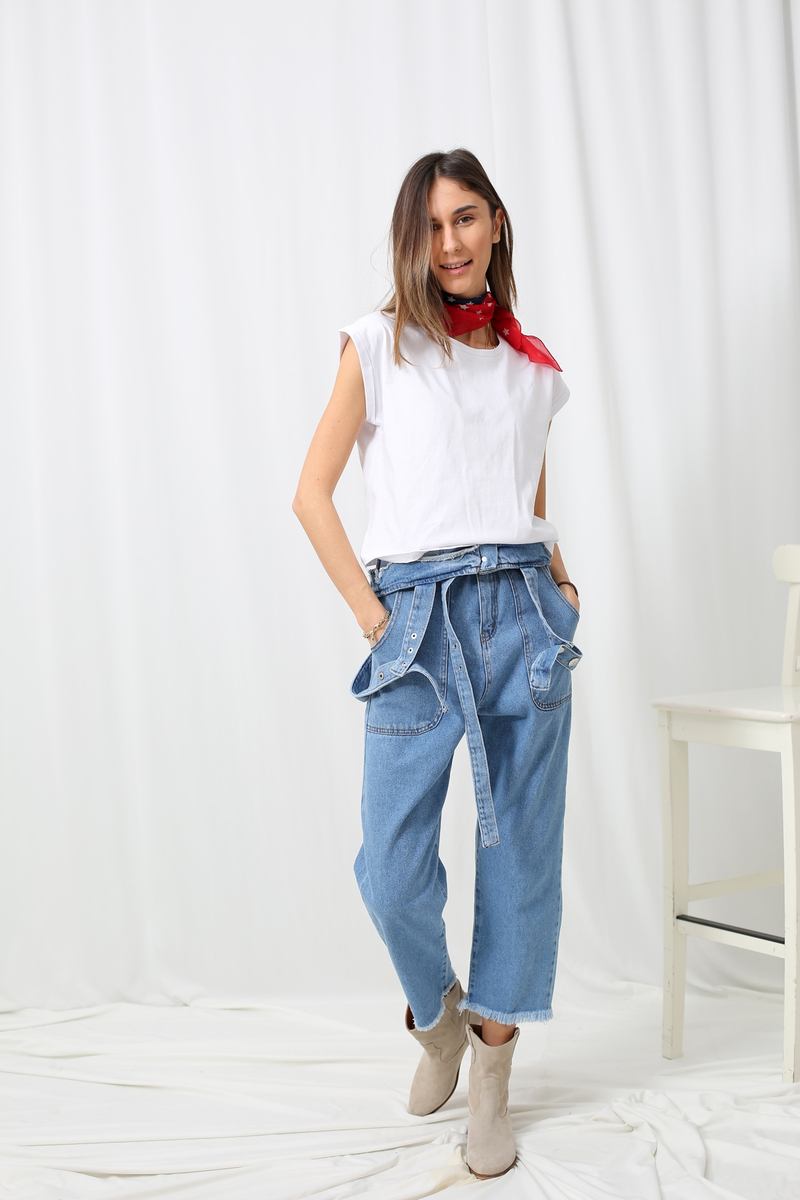 Beyaz Duble Kol Crop Tshirt