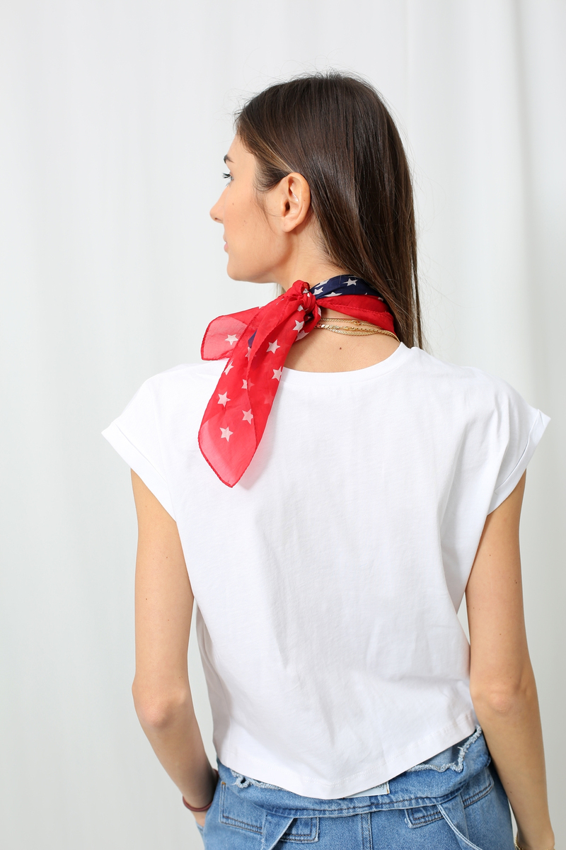 Beyaz Duble Kol Crop Tshirt