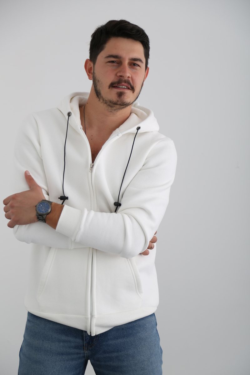 Beyaz Erkek Fermuarlı Sweatshirt K-232