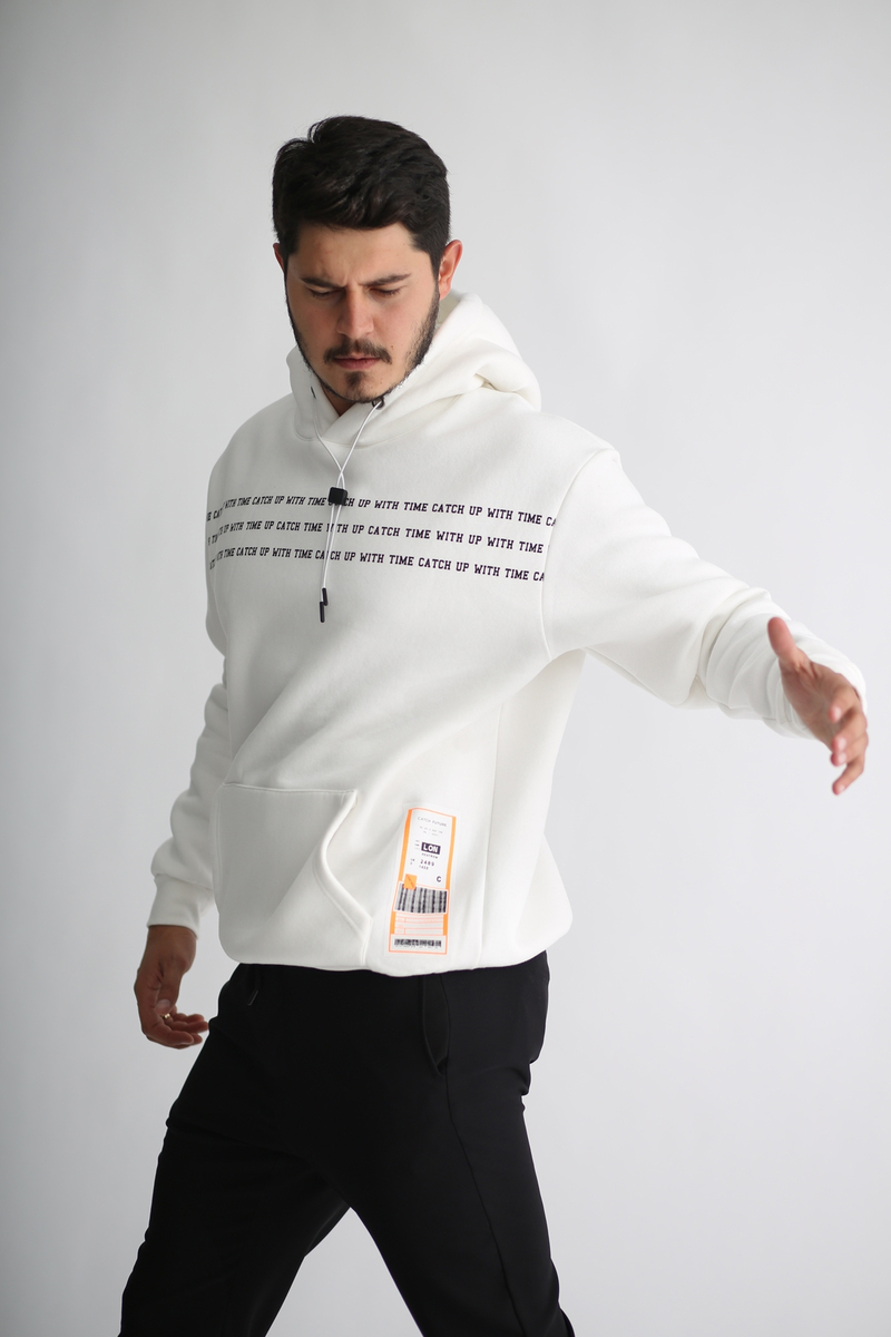 Beyaz Erkek Kapşonlu Sweatshirt K-283