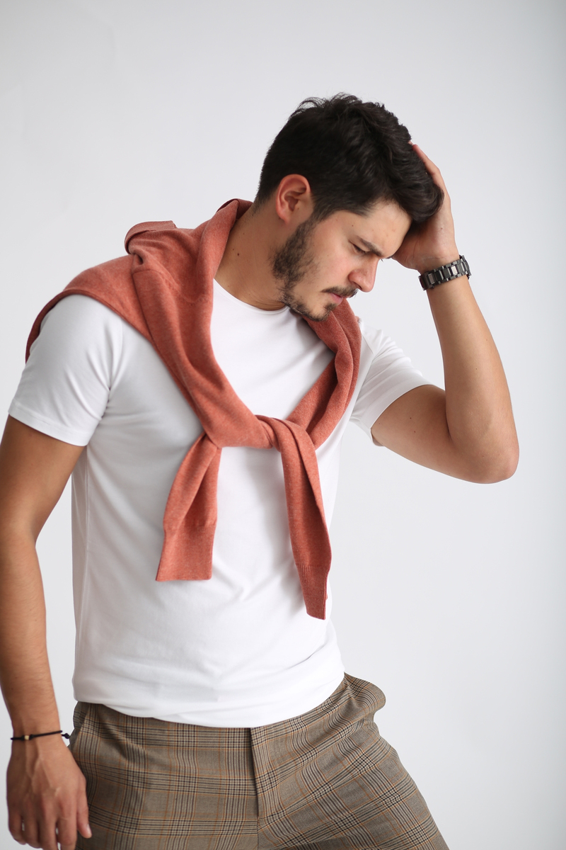 Beyaz Erkek Likralı Basic Tshirt SM-108