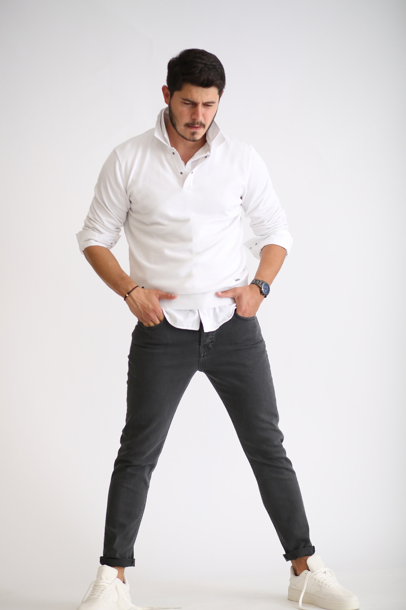 Beyaz Erkek Polo Yaka Triko T1006