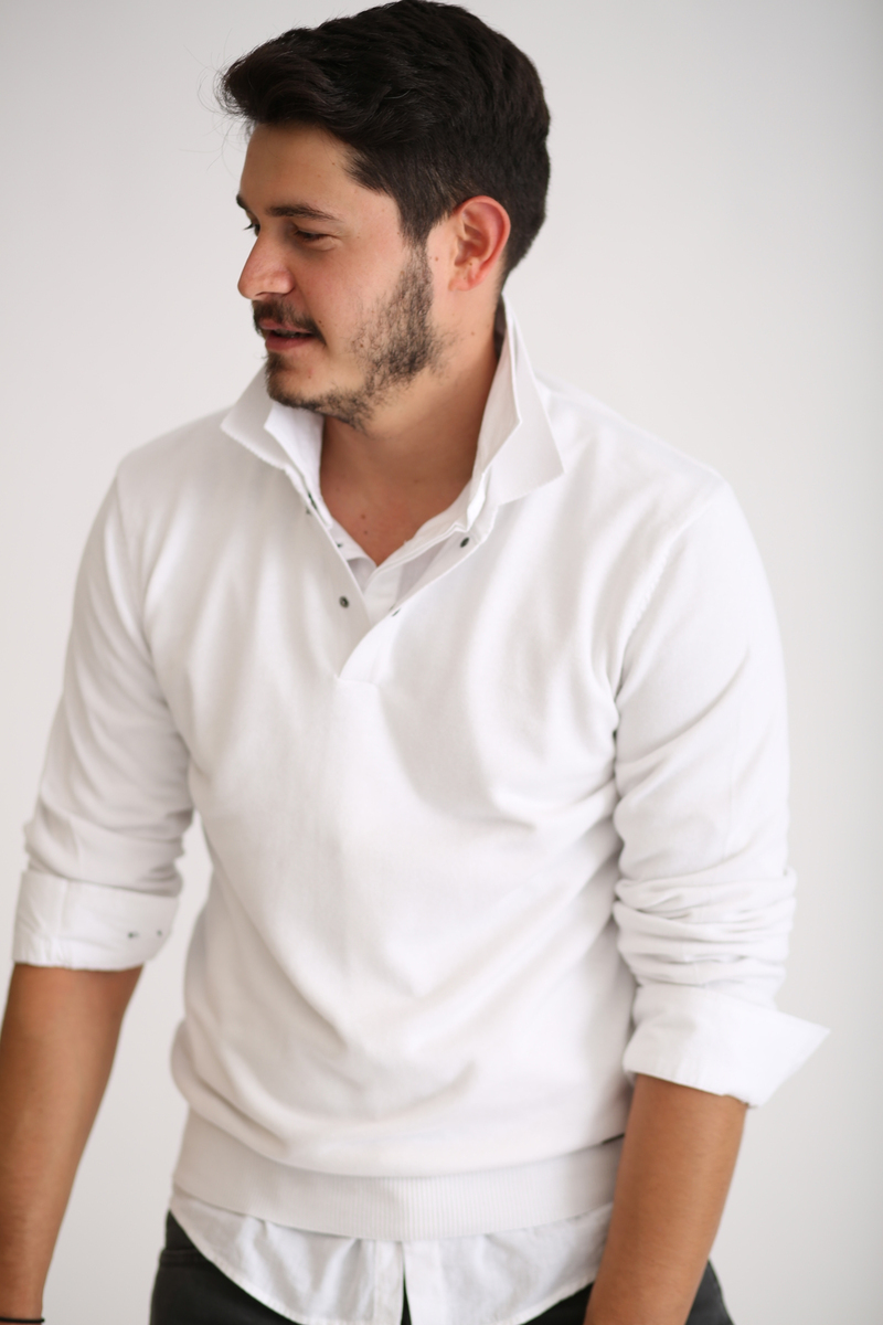 Beyaz Erkek Polo Yaka Triko T1006
