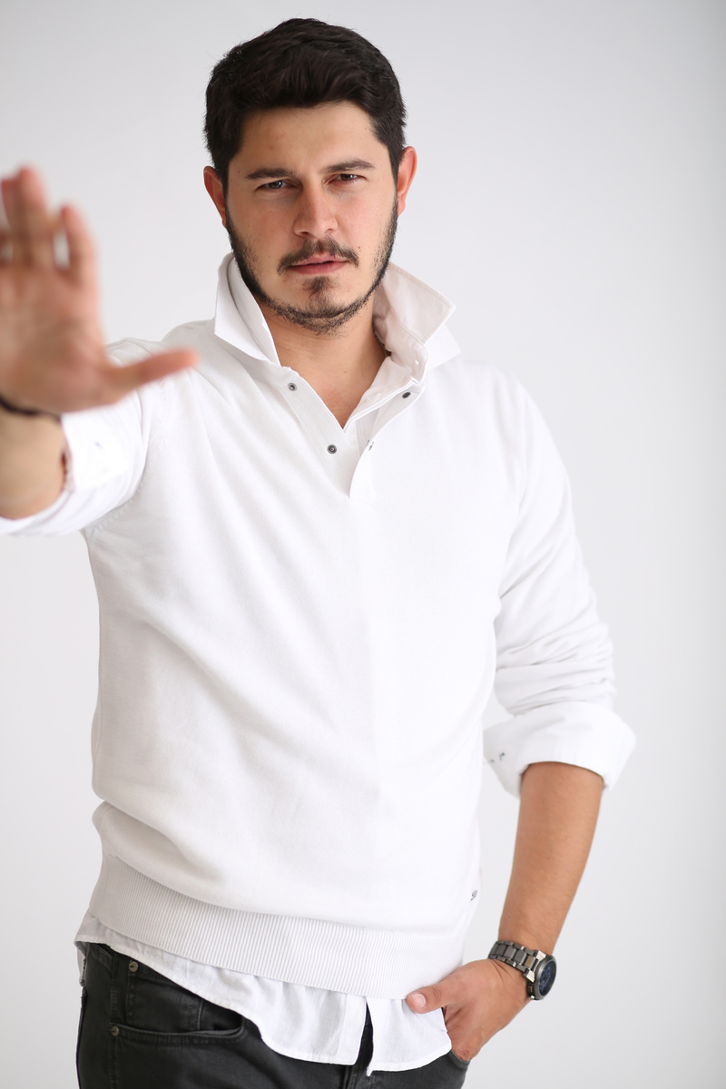 Beyaz Erkek Polo Yaka Triko T1006