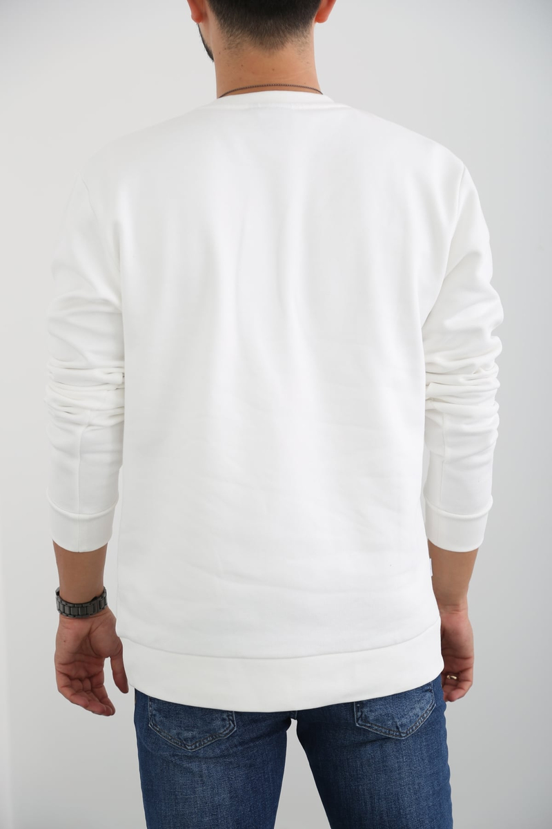 Beyaz Erkek Şardonlu Basic Sweatshirt 863