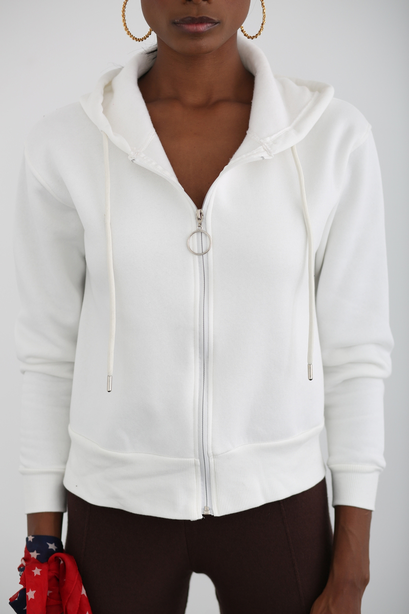 Beyaz Fermuar Detaylı Şardonlu Sweatshirt 3201