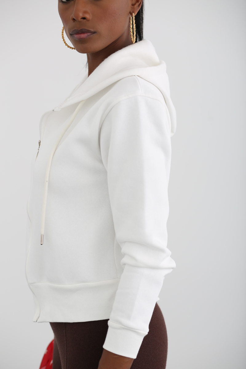 Beyaz Fermuar Detaylı Şardonlu Sweatshirt 3201