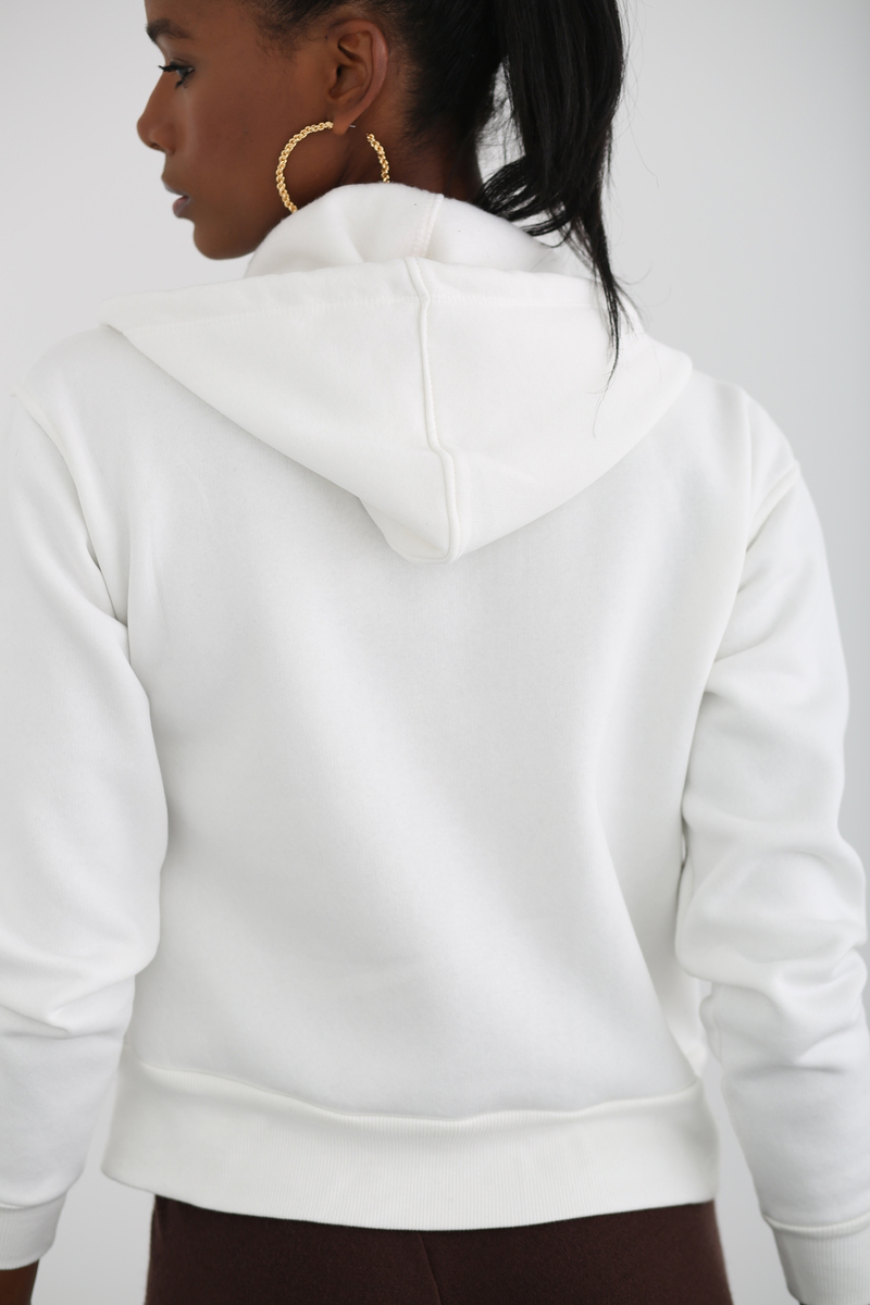 Beyaz Fermuar Detaylı Şardonlu Sweatshirt 3201