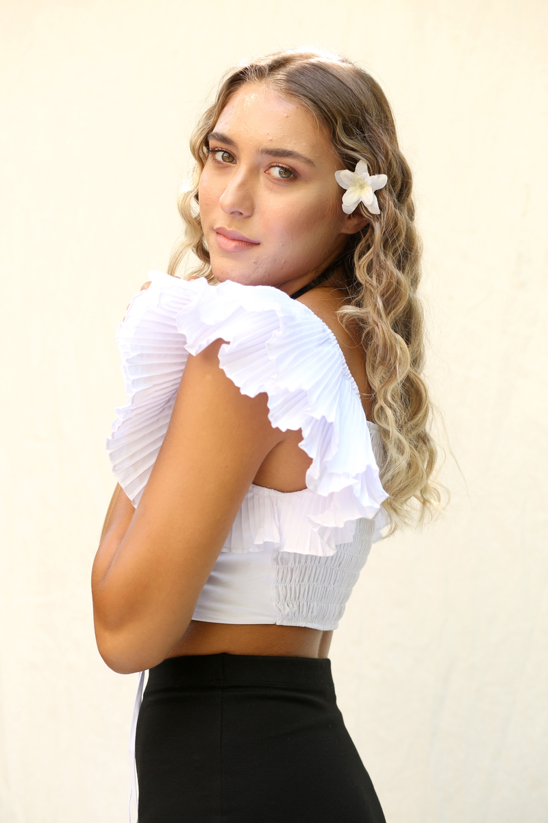 Beyaz Fırfır Kollu Bluz 6271