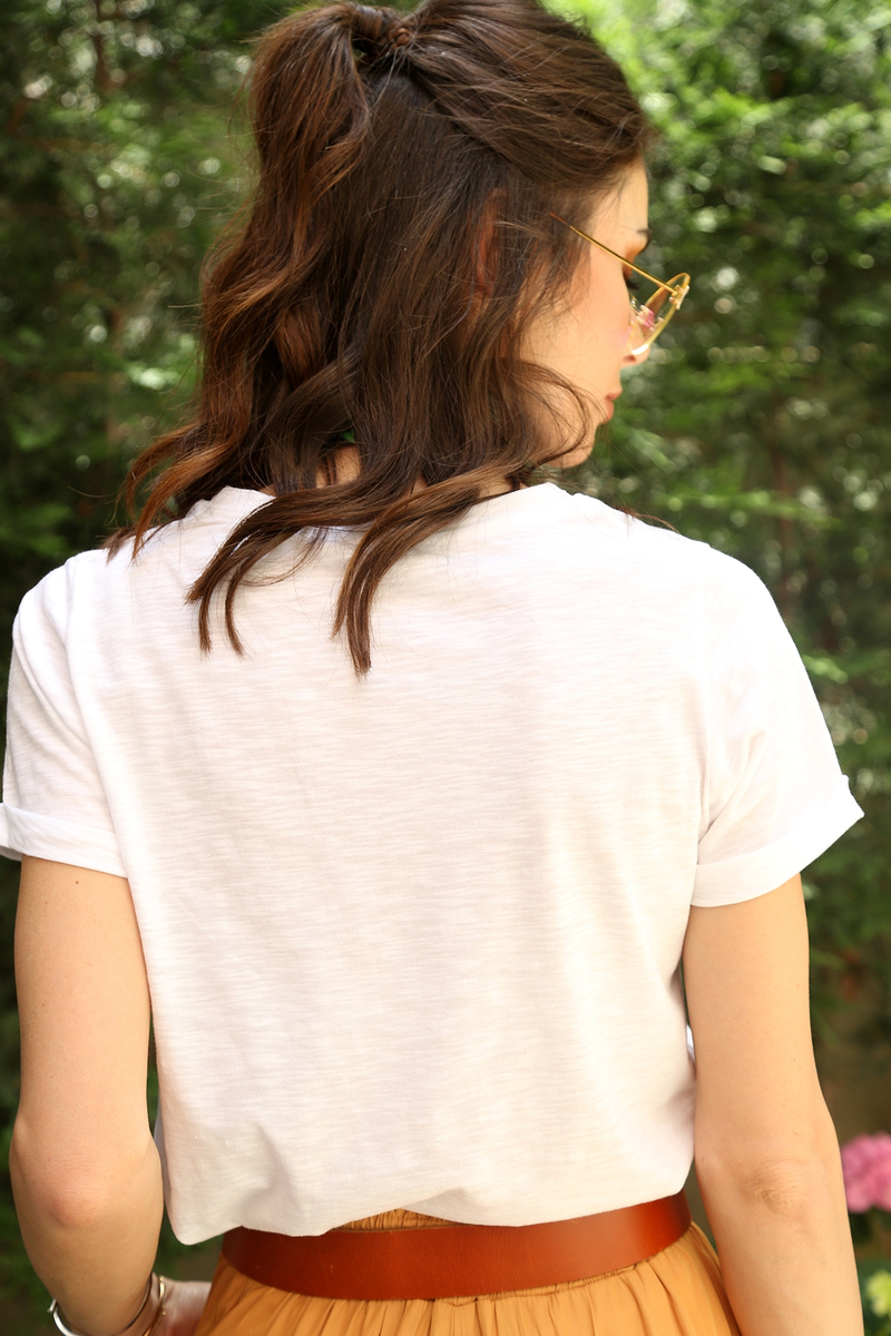 Beyaz Flamlı Basic Tshirt