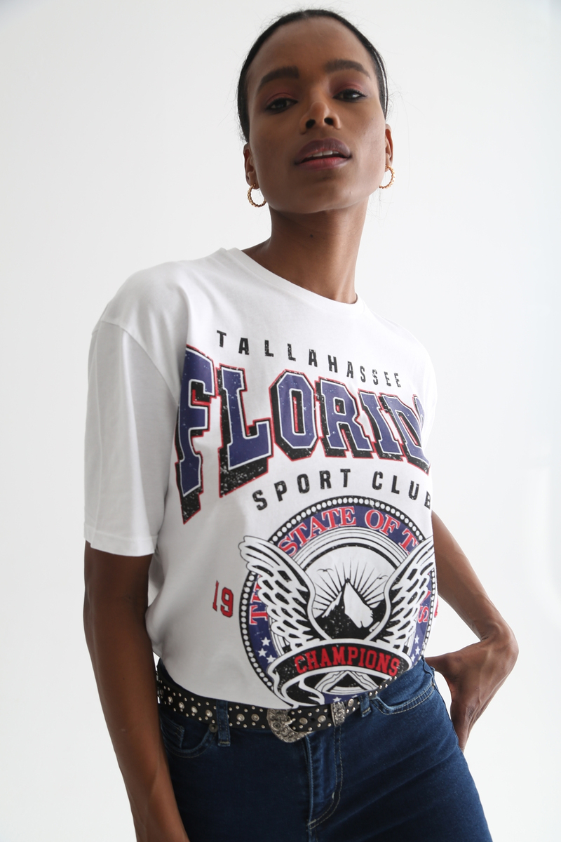 Beyaz Florida Baskılı Tshirt 3331