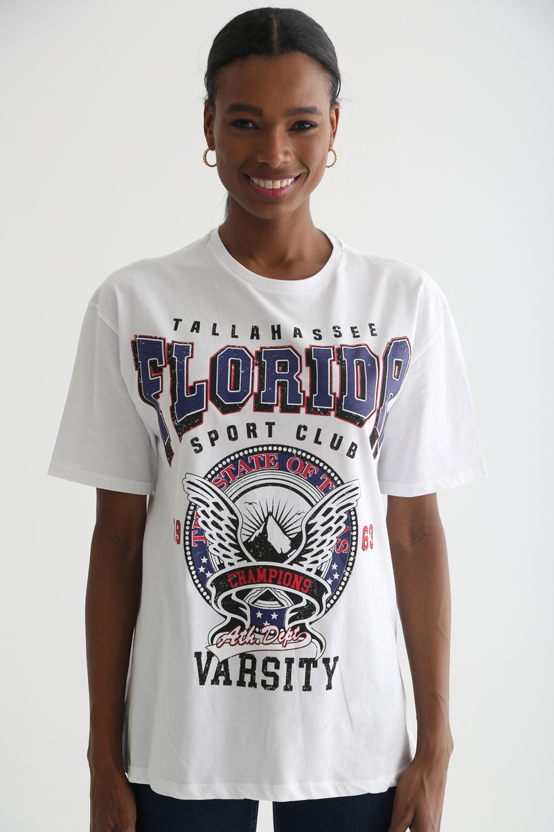 Beyaz Florida Baskılı Tshirt 3331