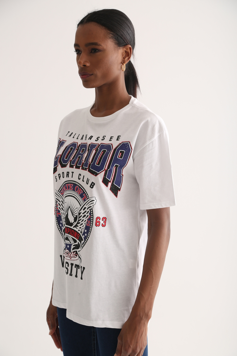 Beyaz Florida Baskılı Tshirt 3331