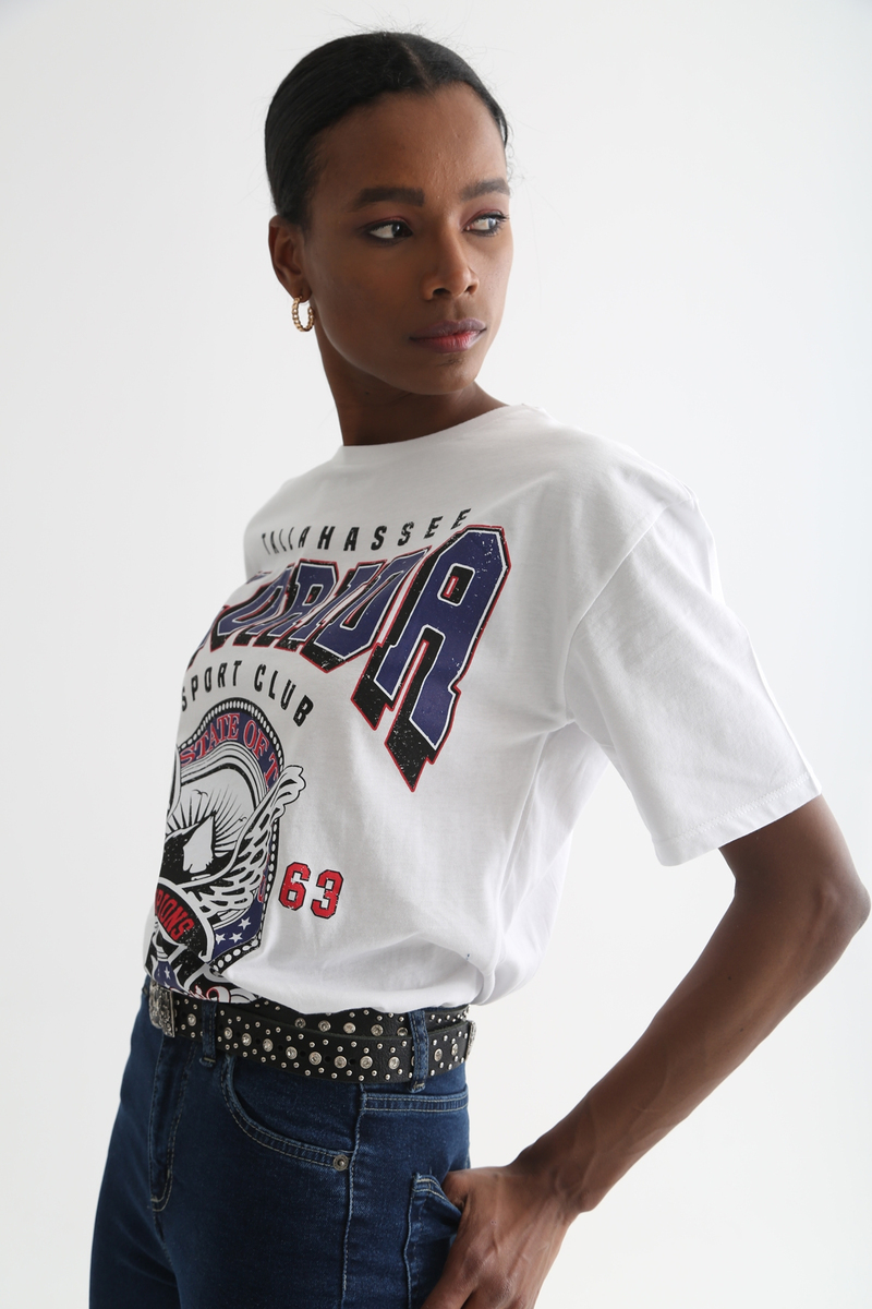 Beyaz Florida Baskılı Tshirt 3331
