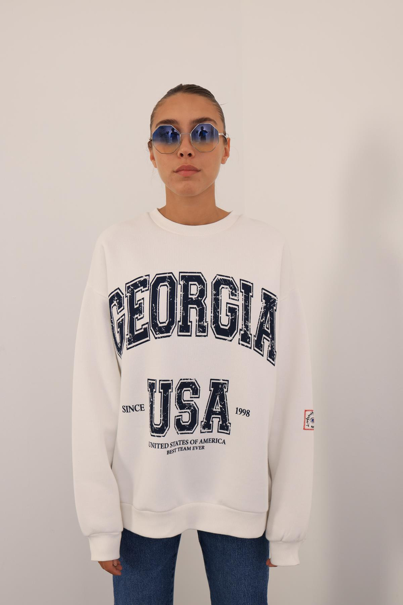 Beyaz Georgıa Baskılı Sweatshirt 17749