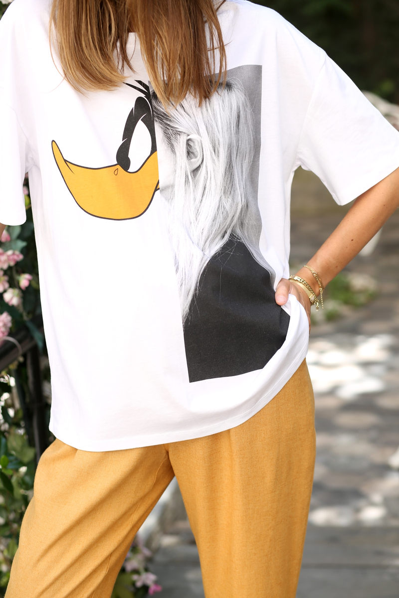 Beyaz Half Face Tshirt 