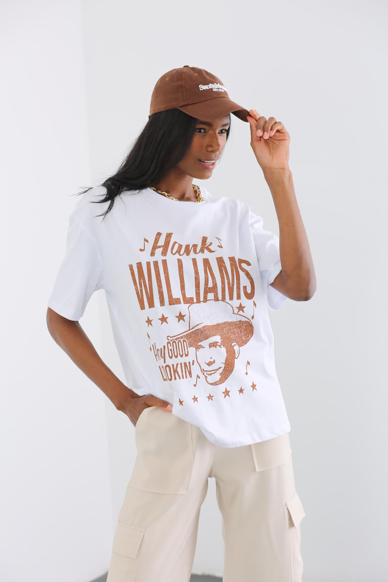 Beyaz Hank Williams Baskılı Tshirt 