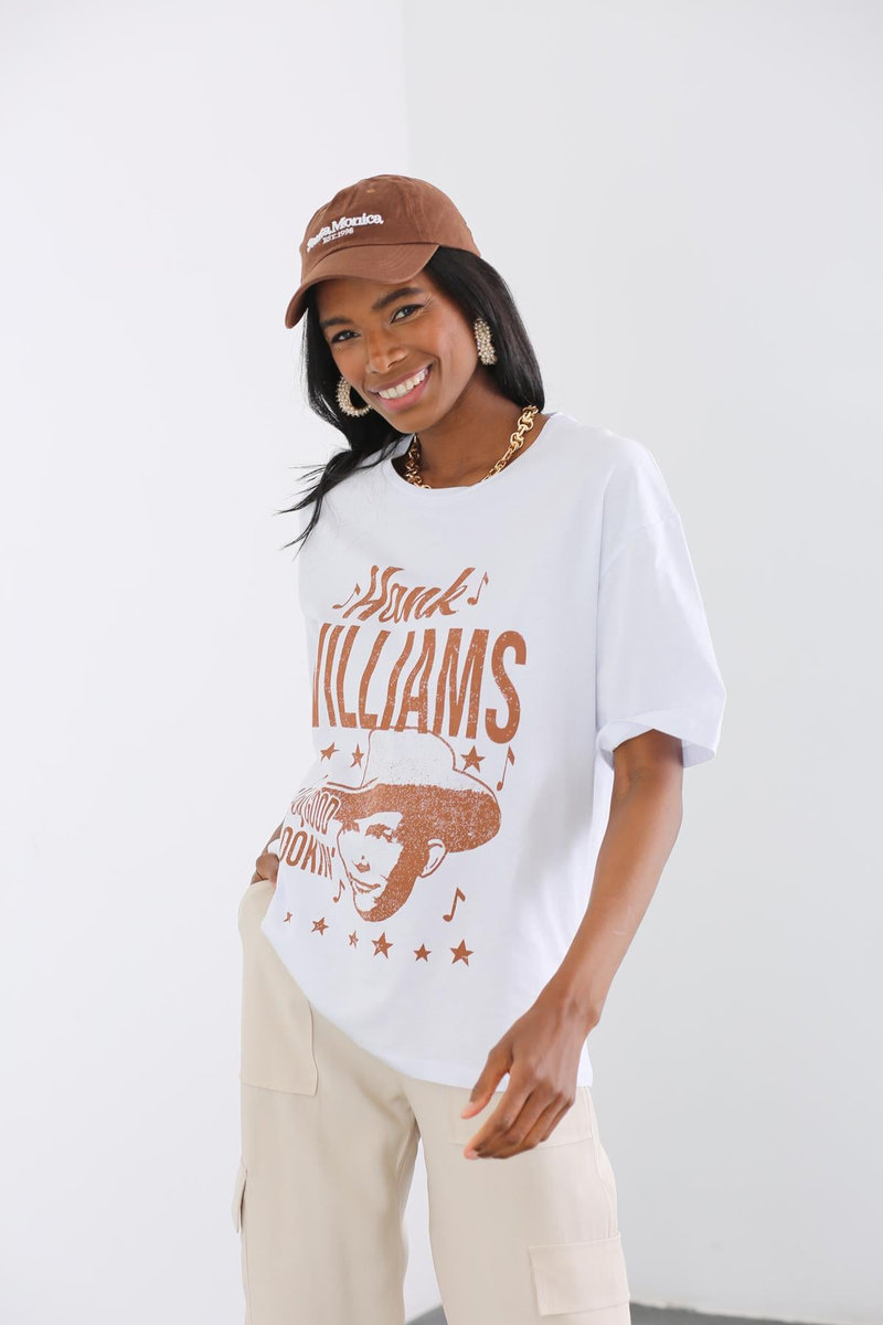 Beyaz Hank Williams Baskılı Tshirt 