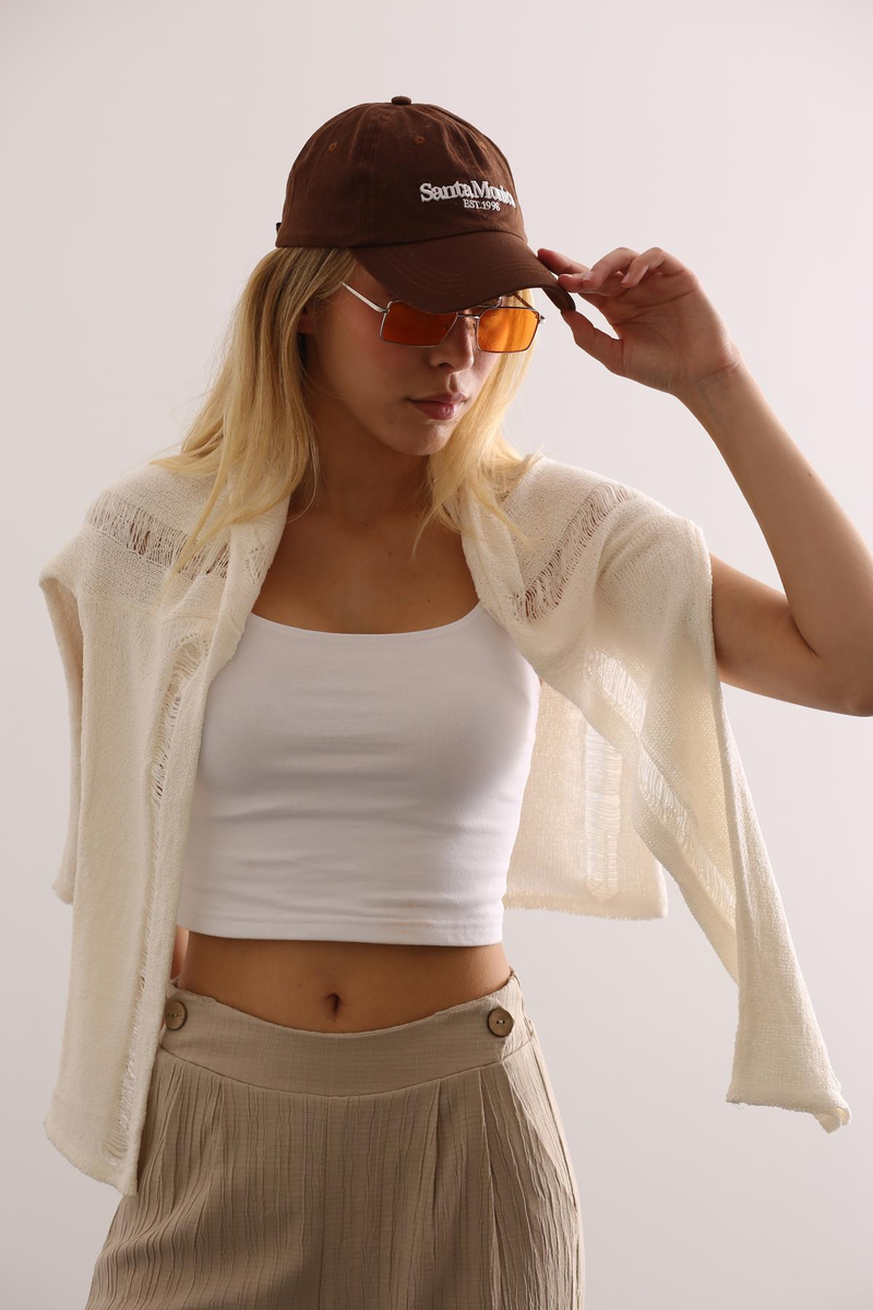 Beyaz İp Askılı Crop 1001