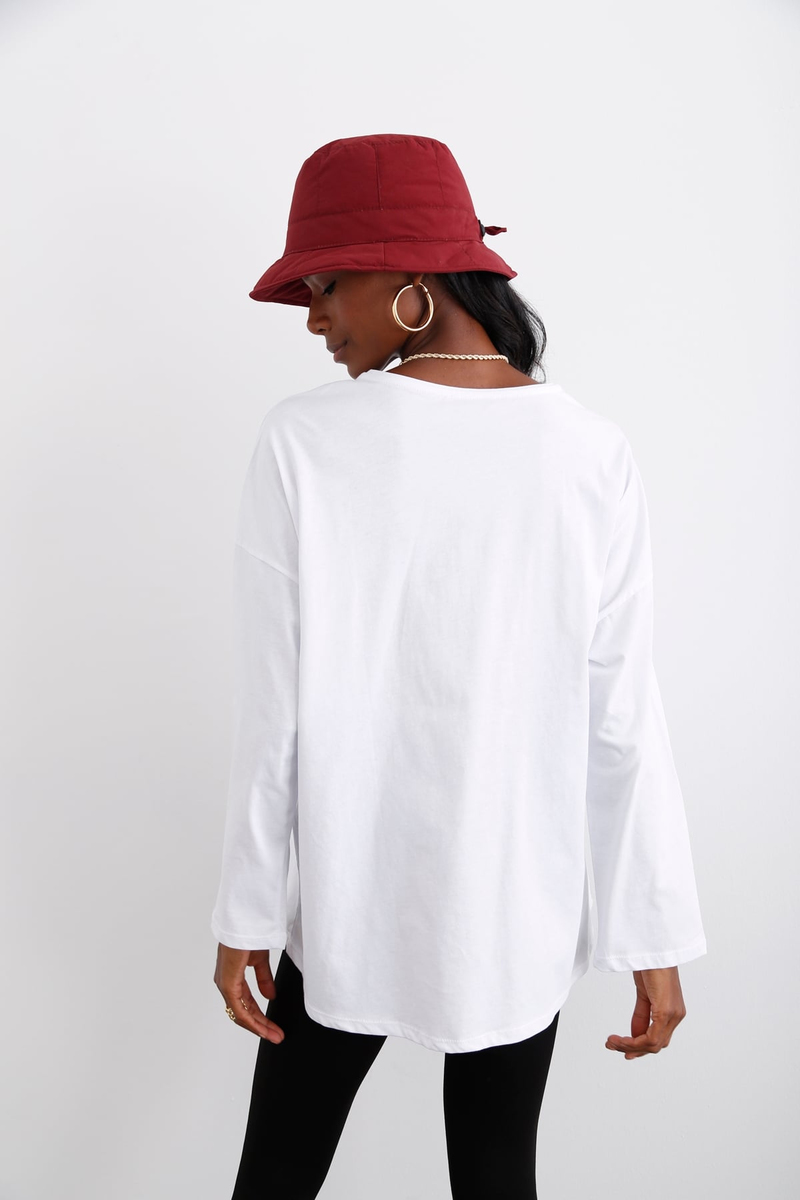 Beyaz Kalp Baskılı Tshirt 0011