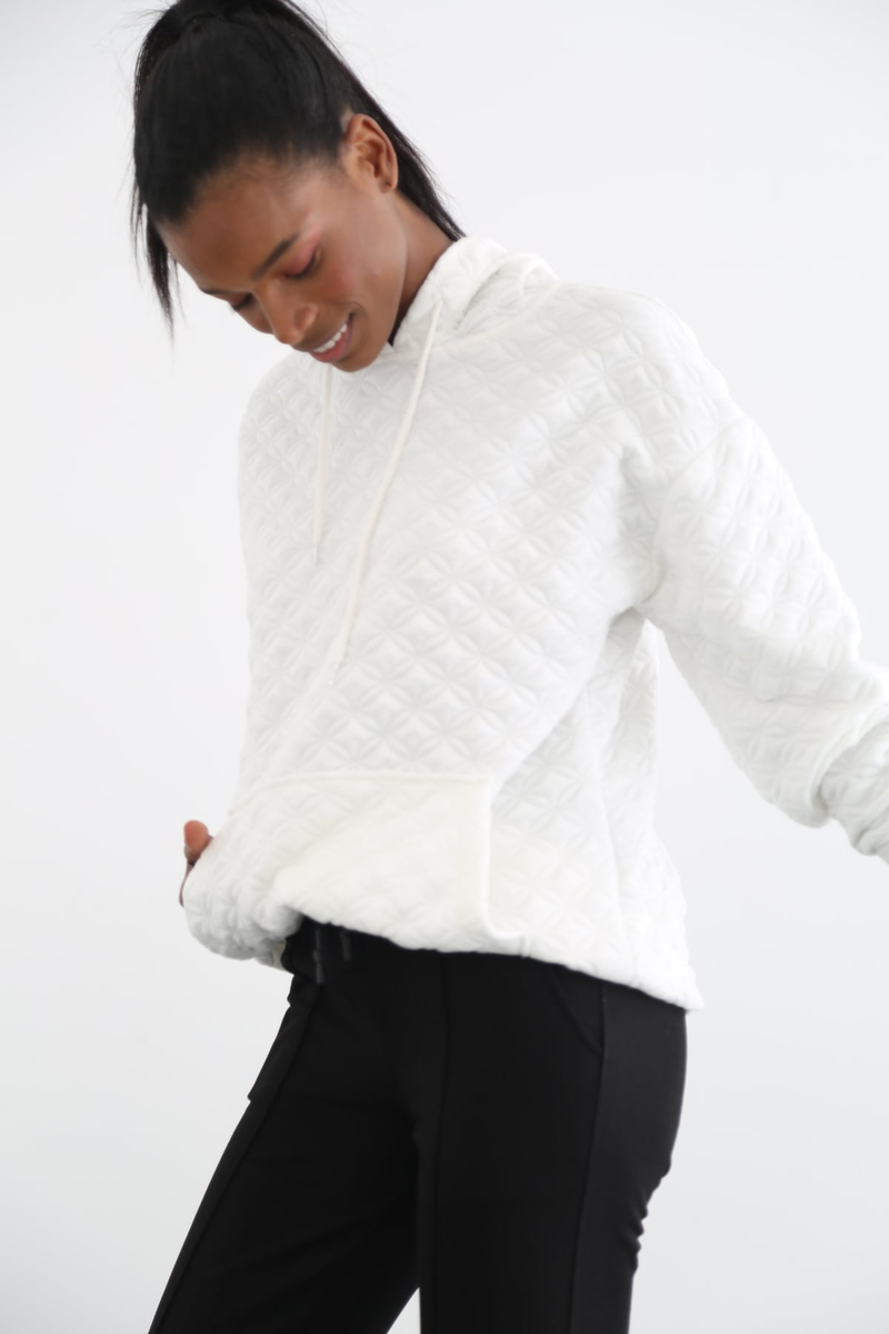 Beyaz Kapitoneli Oversize Sweatshirt 18136