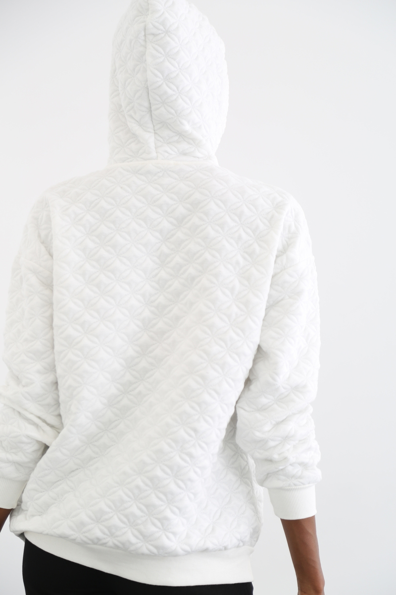 Beyaz Kapitoneli Oversize Sweatshirt 18136