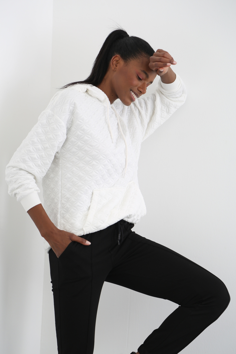 Beyaz Kapitoneli Oversize Sweatshirt 18136