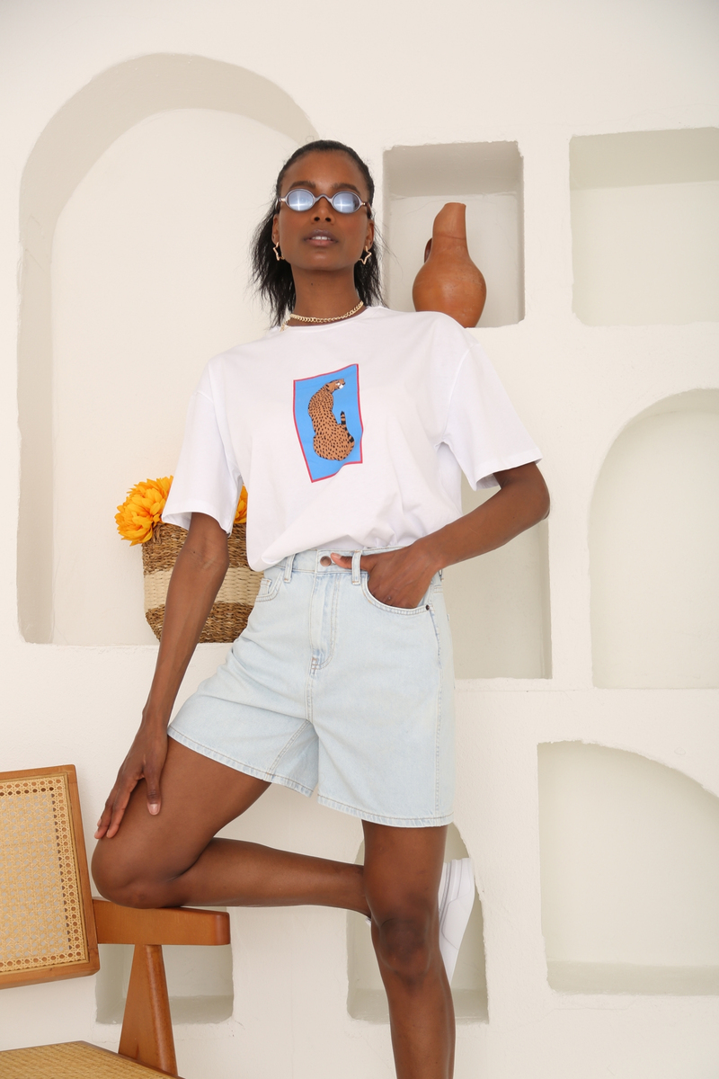 Beyaz Kaplan Baskılı Tshirt 3433
