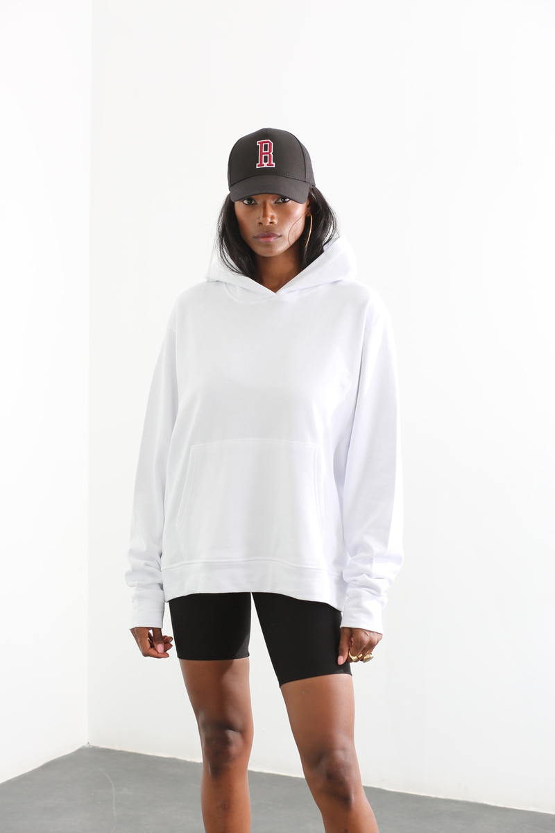 Beyaz Kapüşonlu Kanguru Sweatshirt 