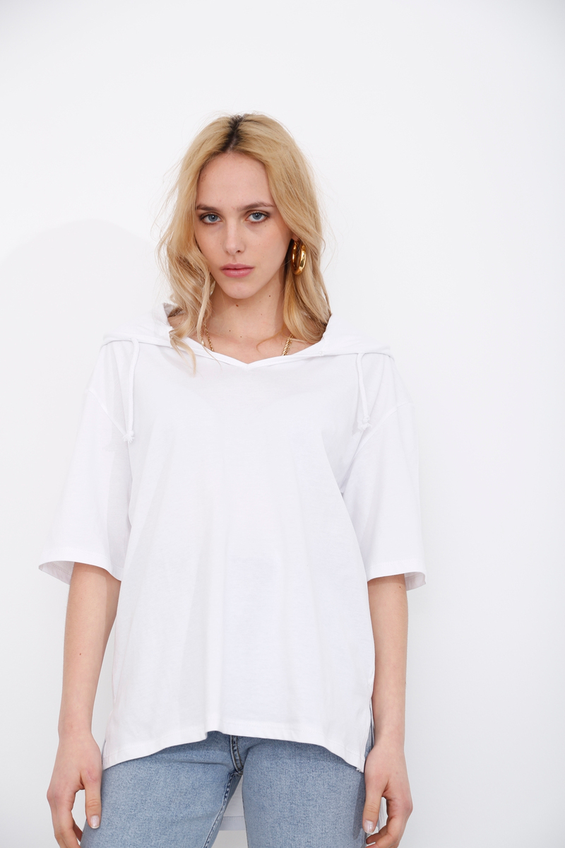 Beyaz Kapüşonlu Tshirt 2607