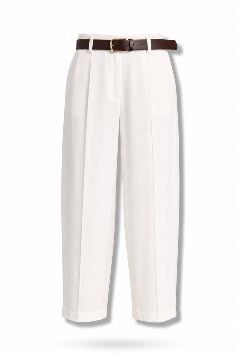 Beyaz Kemerli Barrel Pantolon 580923