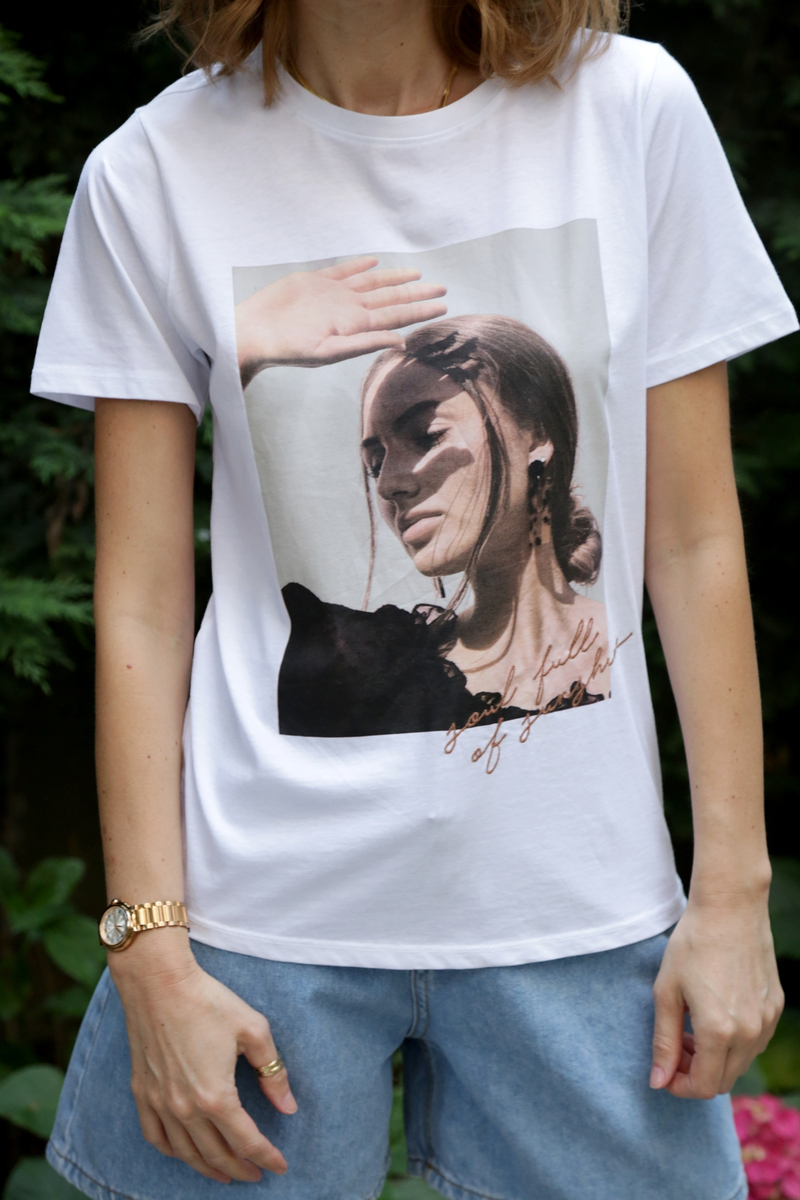 Beyaz Kısa Kol Baskılı Tshirt 