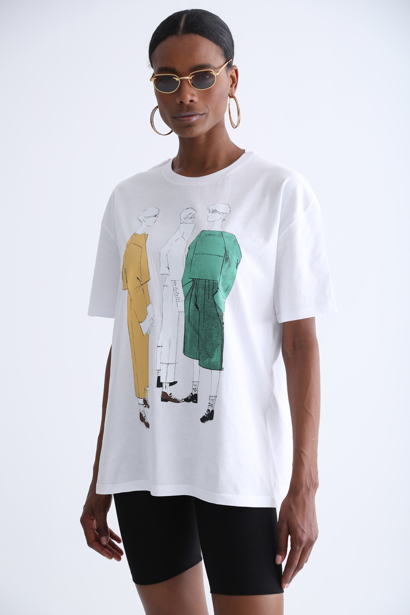 Beyaz Kız Baskılı Tshirt 3374