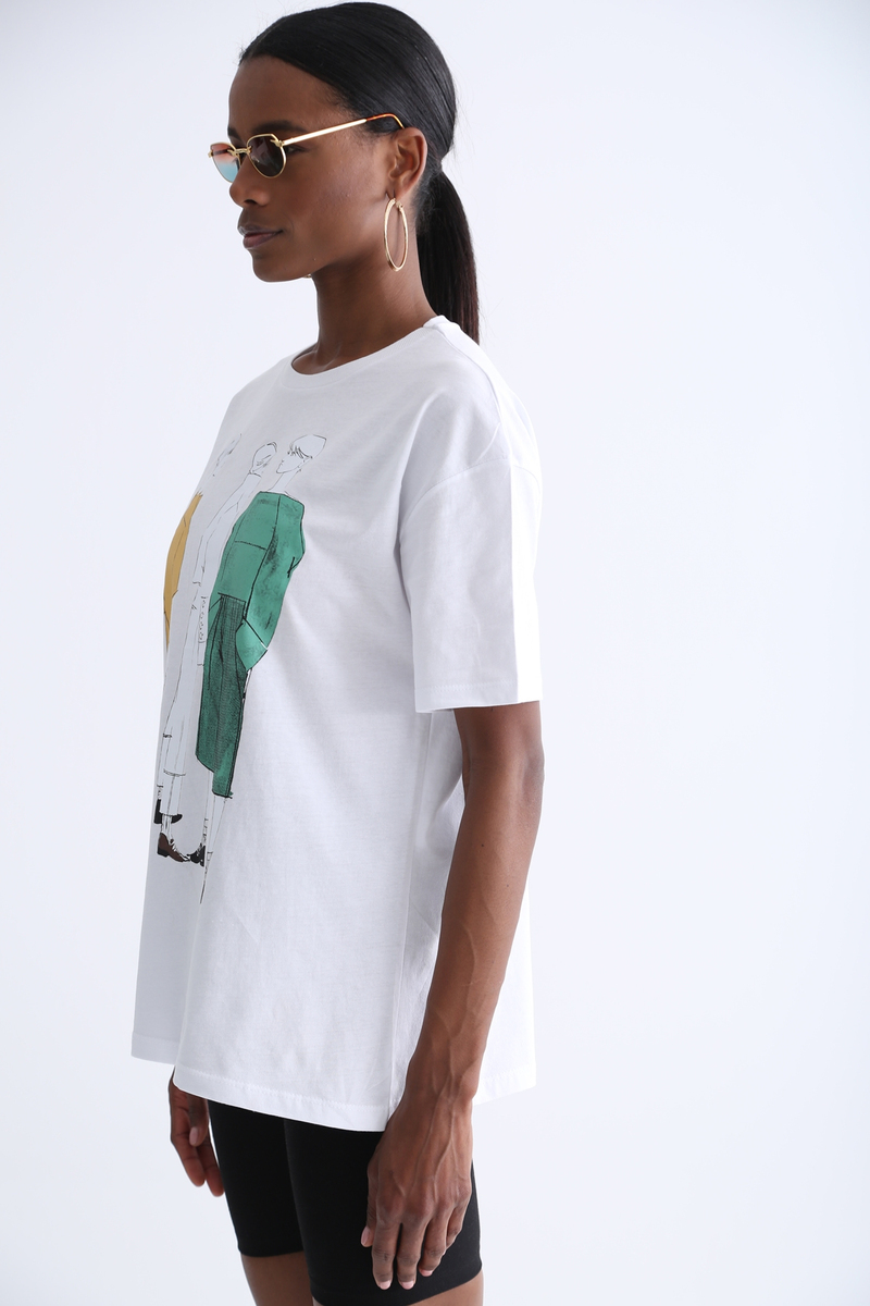 Beyaz Kız Baskılı Tshirt 3374