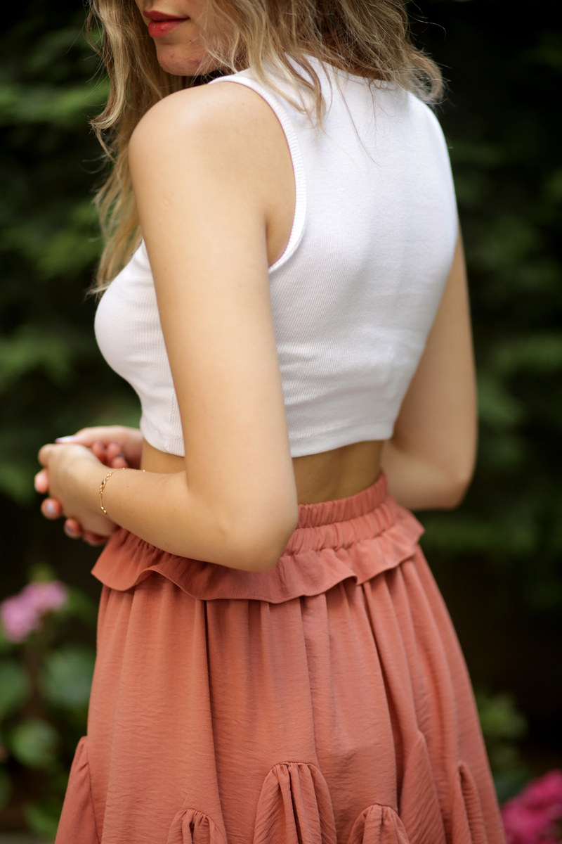 Beyaz Kolsuz Crop Bluz 